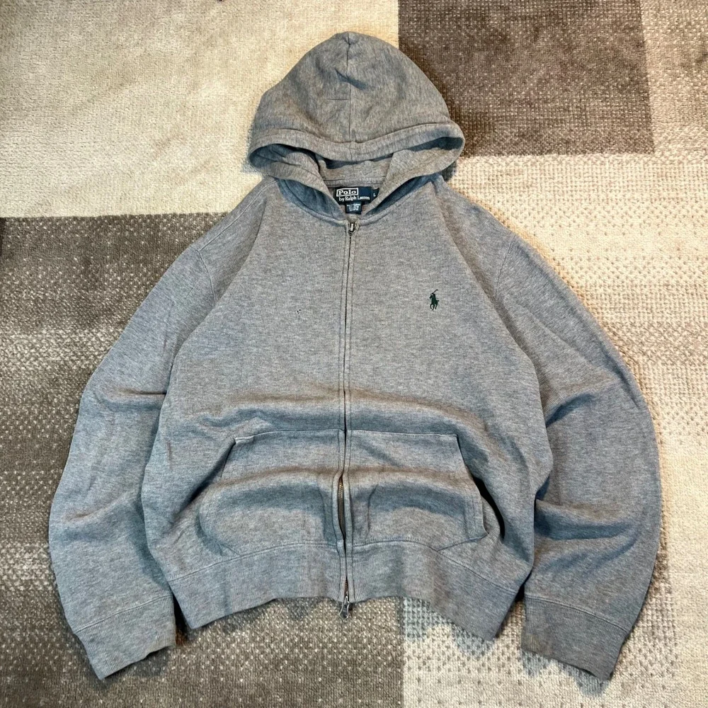 Vintage Polo Ralph‎ Lauren Mens Full Zip Hoodie Gray Pony Size Large